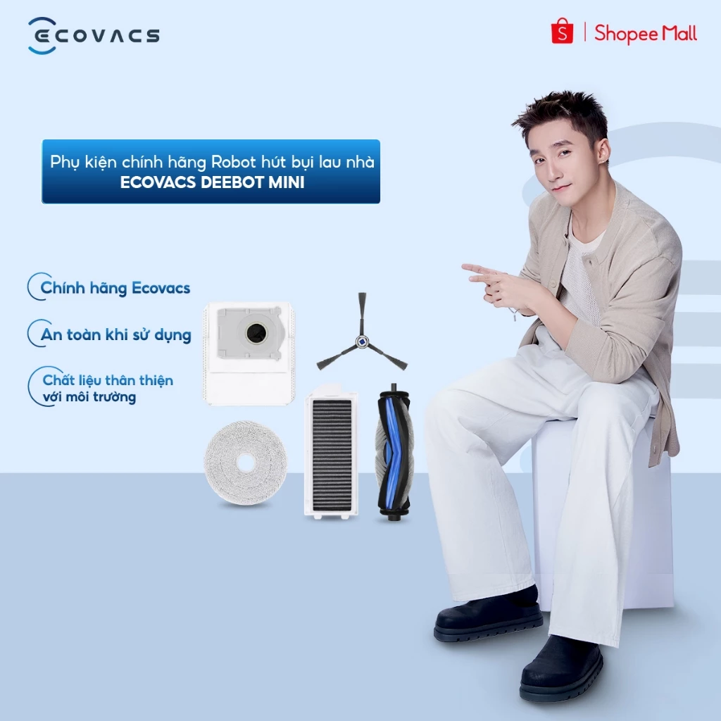 Phụ kiện chính hãng robot hút bụi lau nhà Ecovacs Deebot Mini | Chổi cạnh | Chổi chính | Giẻ lau | Bộ lọc | Túi rác