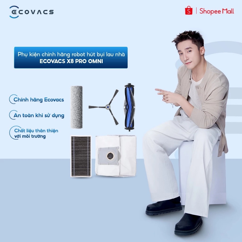 Phụ kiện chính hãng robot hút bụi lau nhà Ecovacs X8 Pro Omni | Chổi cạnh | Chổi chính | Con lăn | Bộ lọc | Túi rác