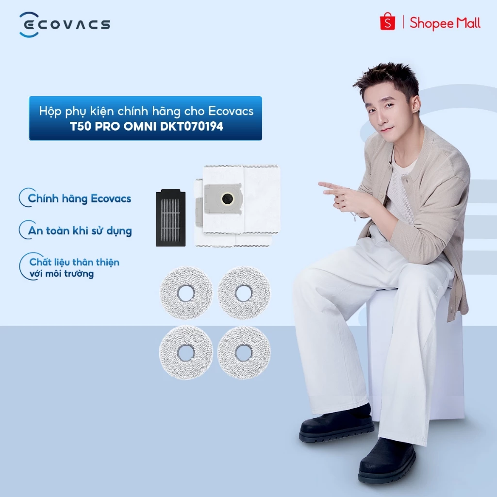 Hộp phụ kiện chính hãng cho Ecovacs T50 Pro Omni DKT070194 | Bộ lọc | Túi rác | Giẻ lau