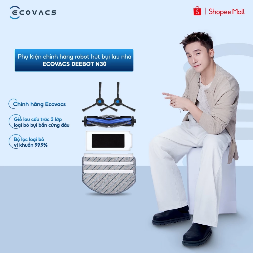 Phụ kiện chính hãng robot hút bụi lau nhà Ecovacs Deebot N30 Đen | Chổi cạnh | Chổi chính | Giẻ lau | Bộ lọc
