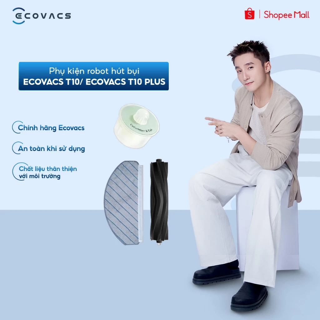 Phụ kiện robot hút bụi Ecovacs T10/ Ecovacs T10 Plus | Chổi chính | Giẻ lau | Viên sáp thơm - Chính Hãng