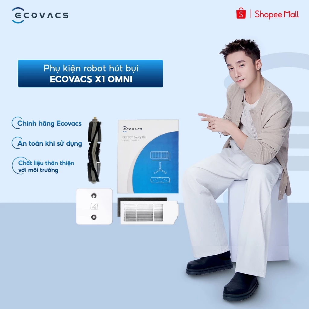 Phụ kiện robot hút bụi Ecovacs X1 Omni | Chổi chính | Bộ lọc | Hộp phụ kiện | Mô-đun khử trùng ion bạc - Chính Hãng