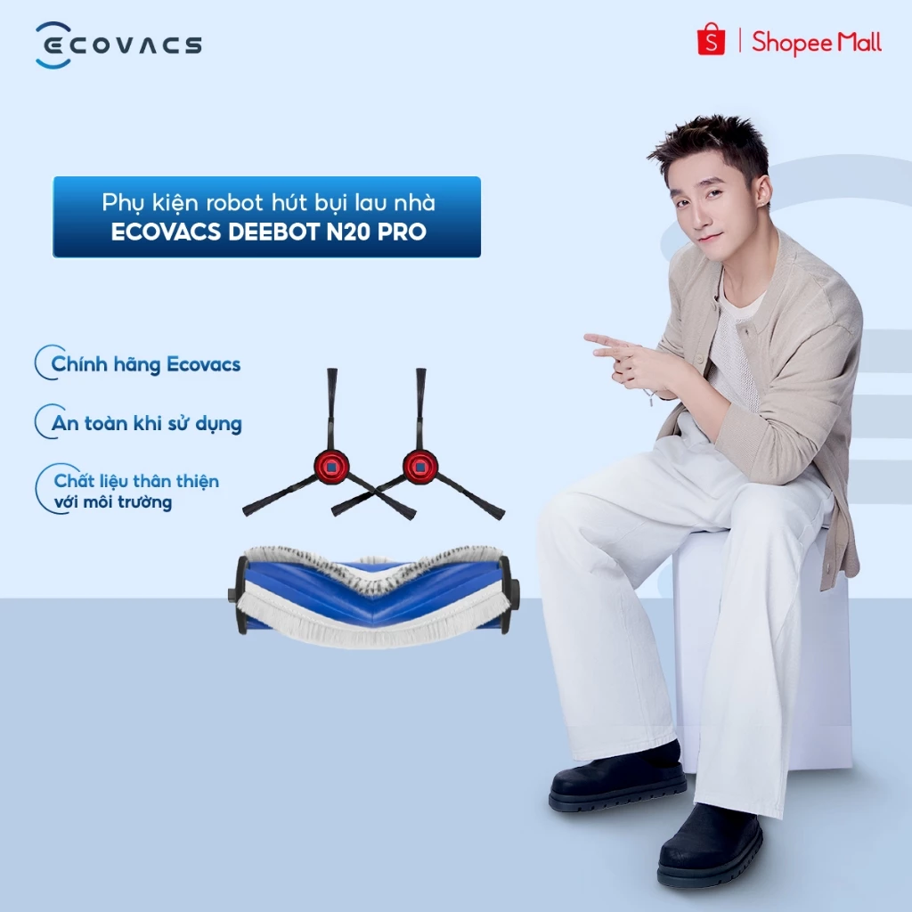 Phụ kiện robot hút bụi lau nhà Ecovacs Deebot N20 Pro | Phụ kiện N20 Pro | Chổi chính | Chổi cạnh | Chính Hãng