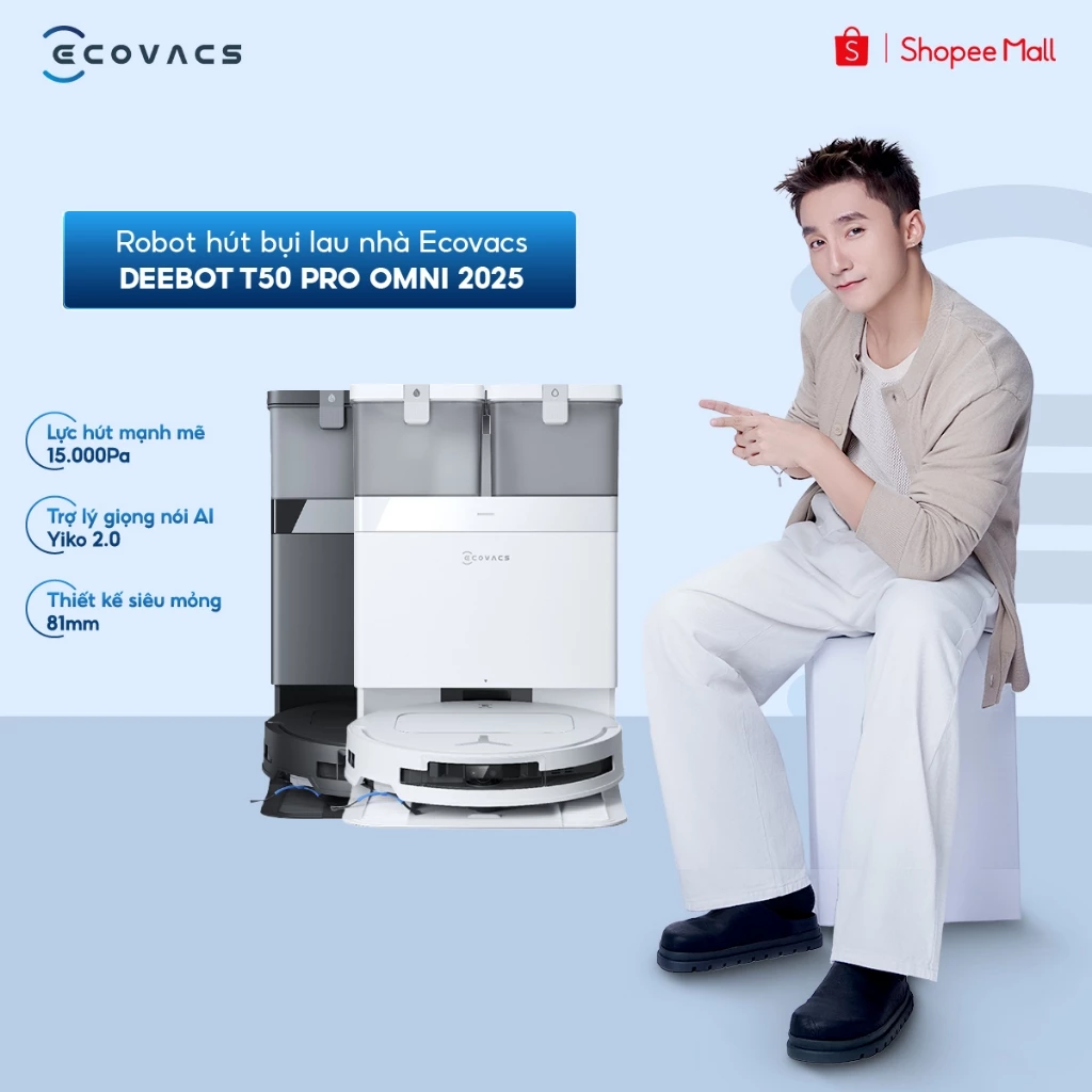 Ecovacs Deebot T50 Pro Omni 2025 Robot hút bụi lau nhà | Lực hút 15.000Pa | Công nghệ làm sạch cạnh TruEdge 2.0