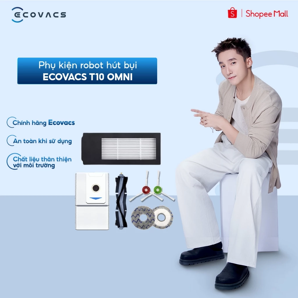 Phụ kiện robot hút bụi Ecovacs T10 Omni | Chổi chính | Bộ lọc | Hộp phụ kiện | Mô-đun ion bạc - Chính Hãng