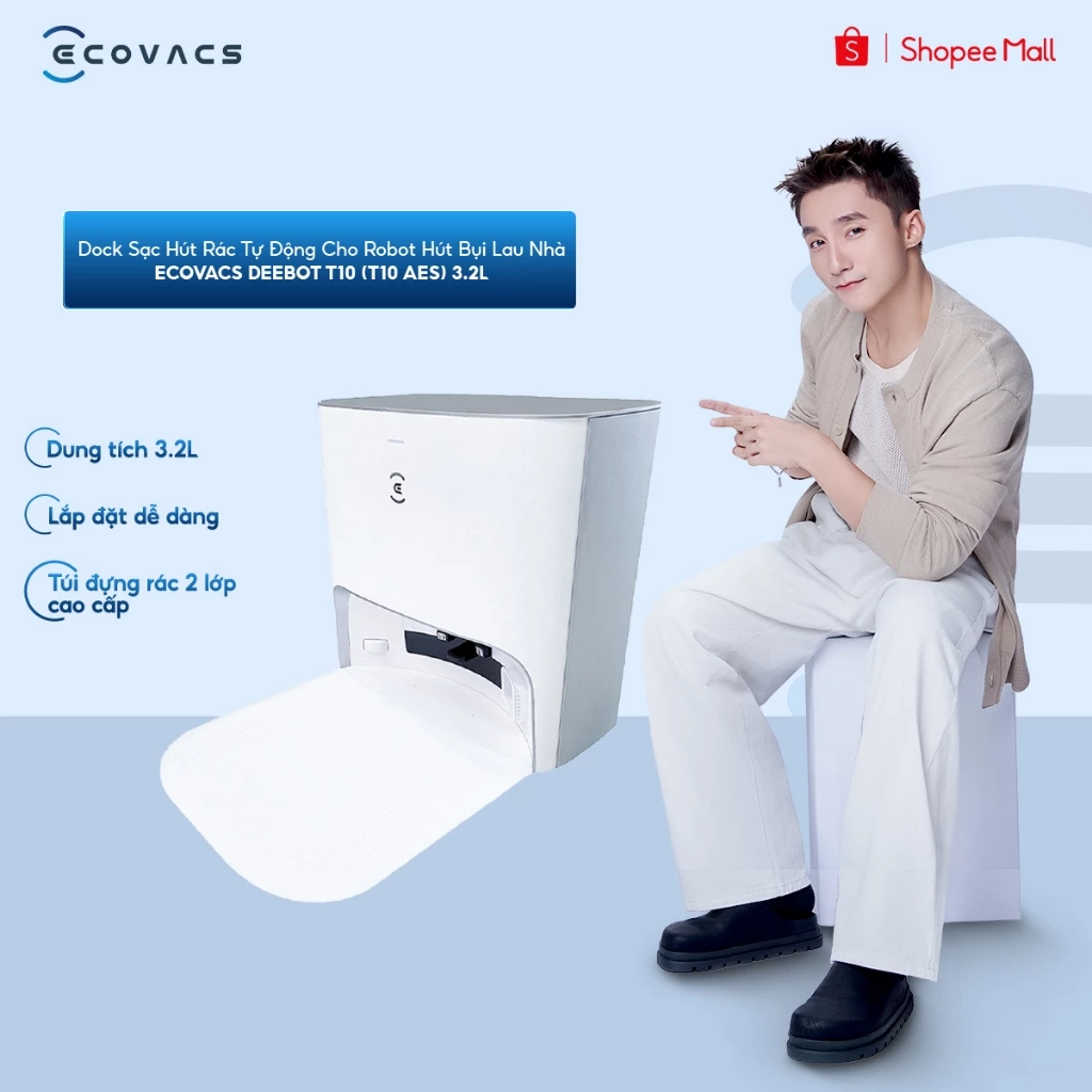 Dock Sạc Hút Rác Tự Động Cho Robot Hút Bụi Lau Nhà Ecovacs Deebot T10 (T10 AES) 3.2L