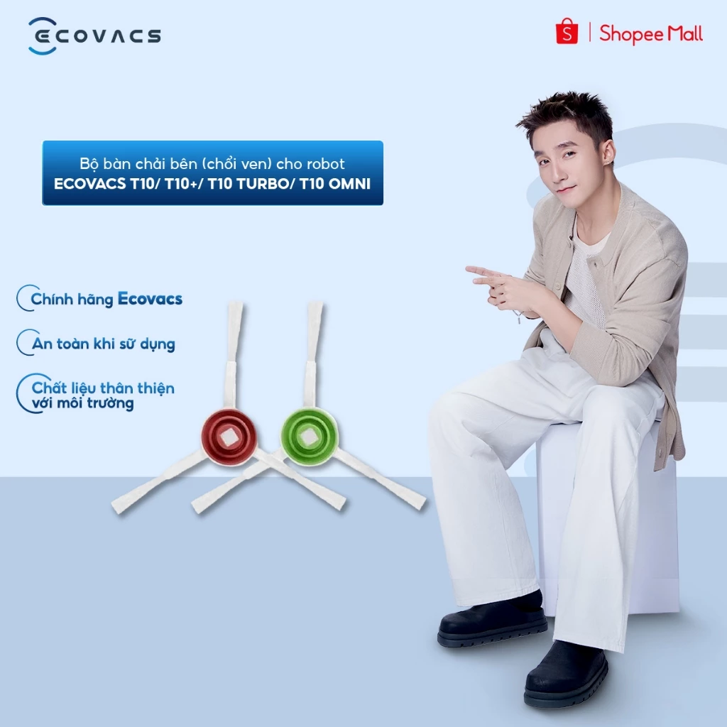Bộ bàn chải bên (chổi ven) cho robot Ecovacs T10/ T10+/ T10 TURBO/ T10 OMNI (giao trắng/ đen ngẫu nhiên)