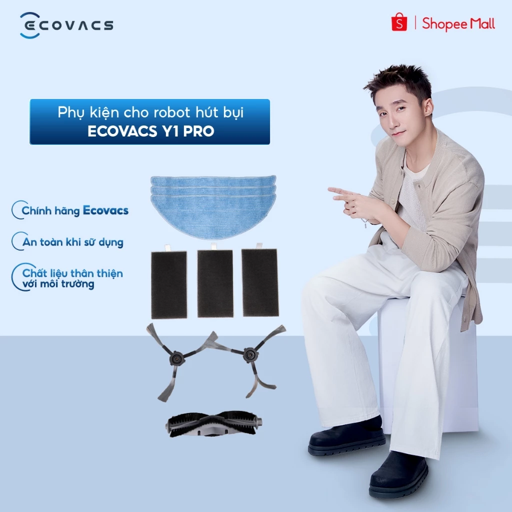 Phụ kiện cho robot hút bụi Ecovacs Y1 Pro | Hộp phụ kiện | Giẻ lau - Chính Hãng