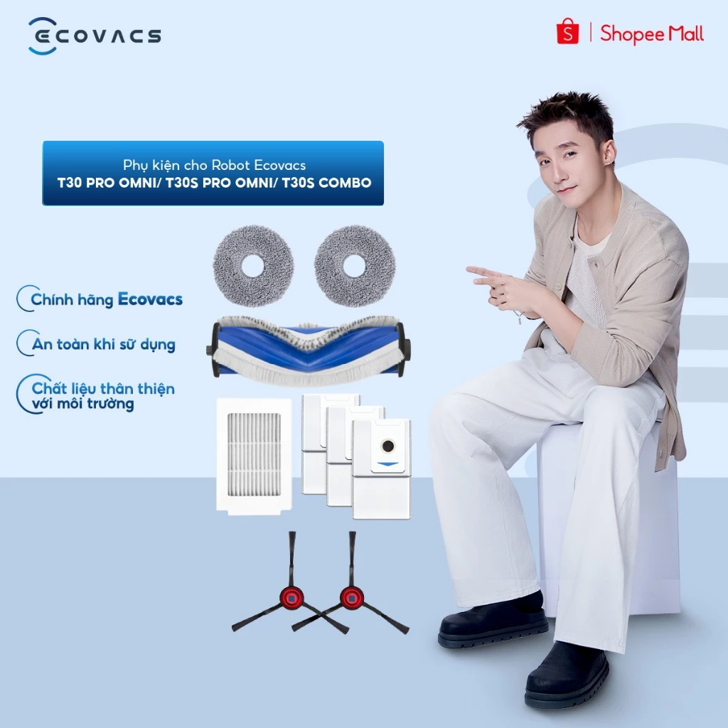 Phụ kiện cho Robot Ecovacs T30/T30s PRO OMNI/ T30e PRO OMNI/ T30S COMBO | Bộ lọc | Giẻ lau | Chổi chính | Chổi cạnh |Túi