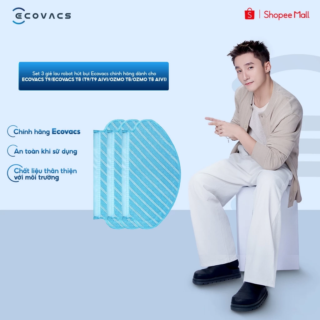 Set 3 giẻ lau robot hút bụi Ecovacs chính hãng dành cho Ecovacs T9 / Ecovacs T8 (T9/T9 AIVI/OZMO T8/OZMO T8 AIVI)