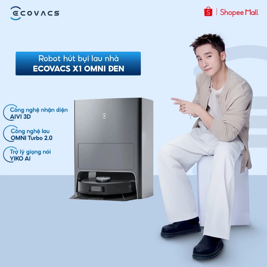 Ecovacs X1 OMNI Robot hút bụi lau sàn | Lực hút 5000Pa | Tặng phụ kiện
