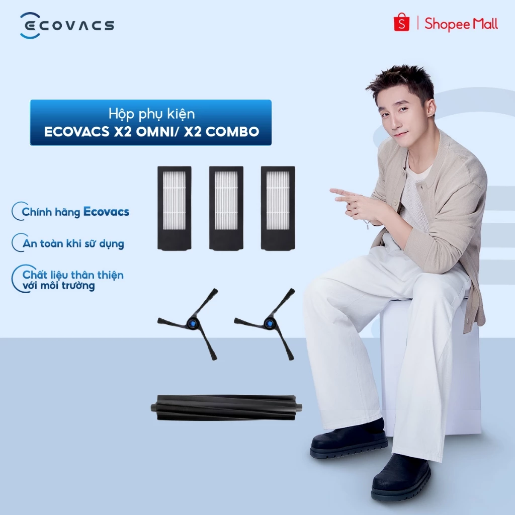 Hộp phụ kiện Ecovacs X2 OMNI/ X2 Combo chính hãng (cặp chổi cạnh, 1 chổi chính, 3 bộ lọc Hepa)