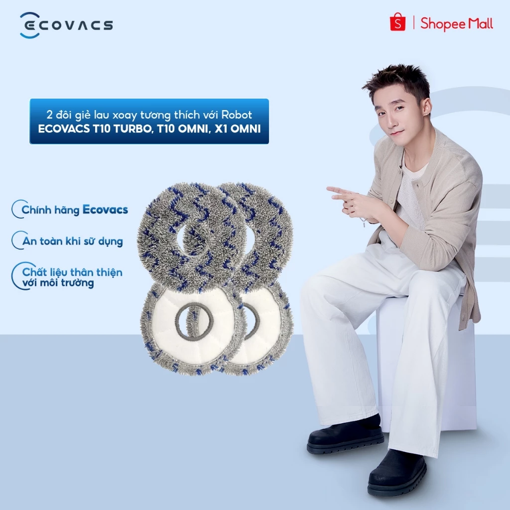 2 đôi giẻ lau xoay tương thích với Robot Ecovacs T10 Turbo, T10 Omni, X1 Omni (Set 4 giẻ)