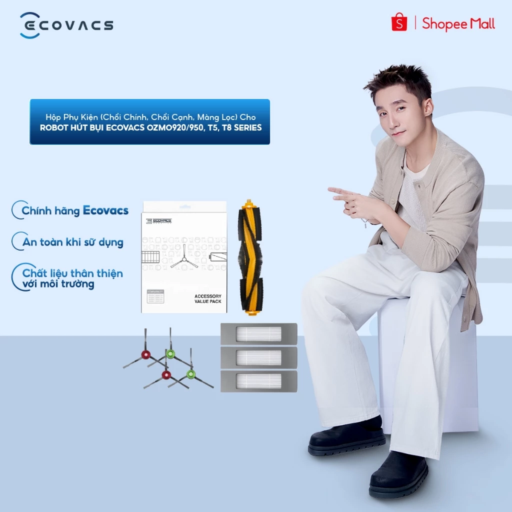 Hộp Phụ Kiện (Chổi Chính, Chổi Cạnh, Màng Lọc) Cho Robot Hút Bụi Ecovacs OZMO920/950, T5, T8 Series