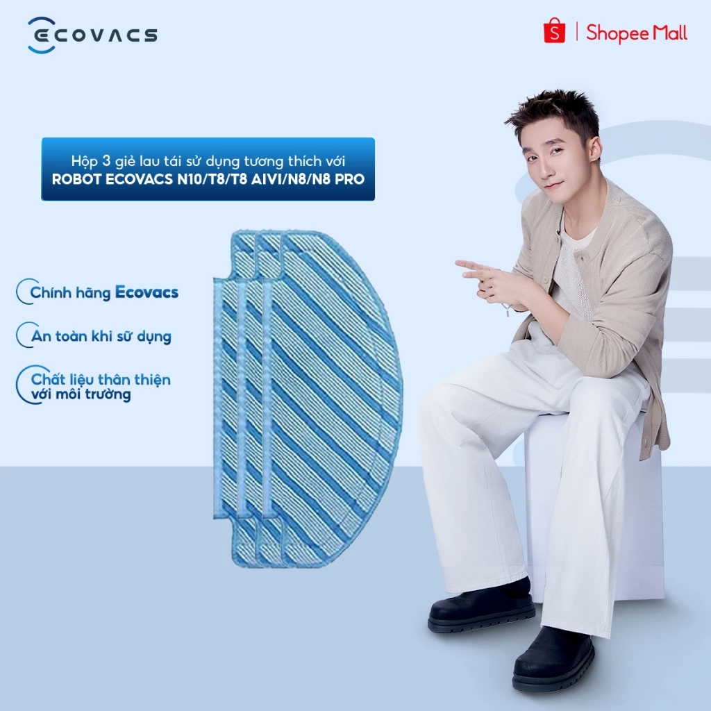 Hộp 3 giẻ lau tái sử dụng tương thích với Robot Ecovacs N10/T8/T8 AIVI/N8/N8 Pro