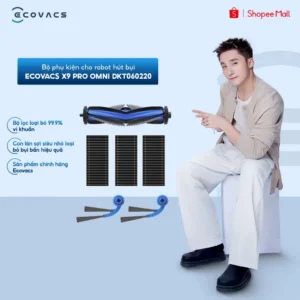 Bộ phụ kiện cho robot hút bụi Ecovacs X9 PRO OMNI DKT060220 | Chổi chính | Cặp chổi cạnh | Set 3 bộ lọc
