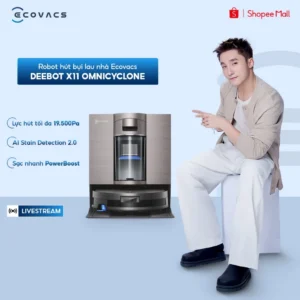 Ecovacs DEEBOT X11 OmniCyclone Robot hút bụi lau nhà | Lực hút tối đa 19.500Pa | AI Stain Detection 2.0