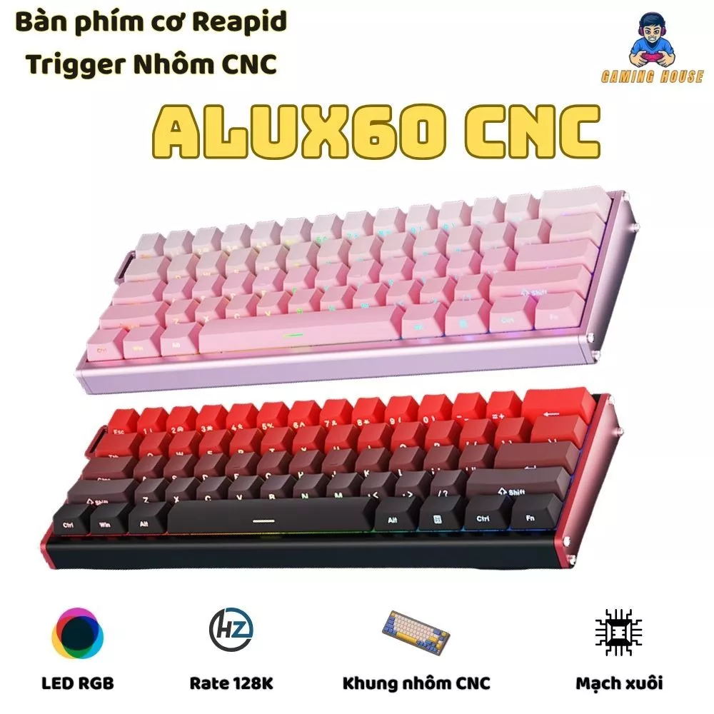 Bàn phím cơ khung nhôm CNC Rapid Trigeer Ajazz Alux60 - Rate 128K - Mạch xuôi - LED RGB - App marco