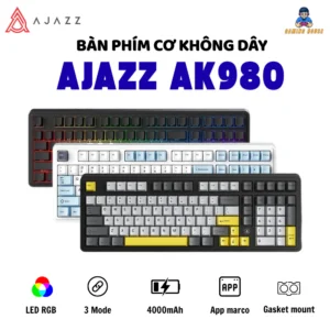 Bàn phím cơ Ajazz AK980 - 3 Mode kết nối - Led RGB- Gasket Mount - Pin 4000Mah - App Marco - Hotswap 5 pin - Mạch xuôi