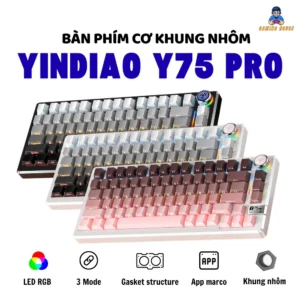 Bàn phím cơ nhôm Anode không dây YINDIAO Y75 Pro - Led RGB - 3 mode kết nối - Hot-swap 5 pin - APP - Mạch xuôi