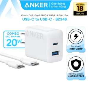 [LIVE] Combo Củ sạc nhanh Anker 20W 2 cổng 1USB-C & 1USB-A Kèm Cáp USB-C to USB-C dùng cho iPhone iPad Airpods - B2348