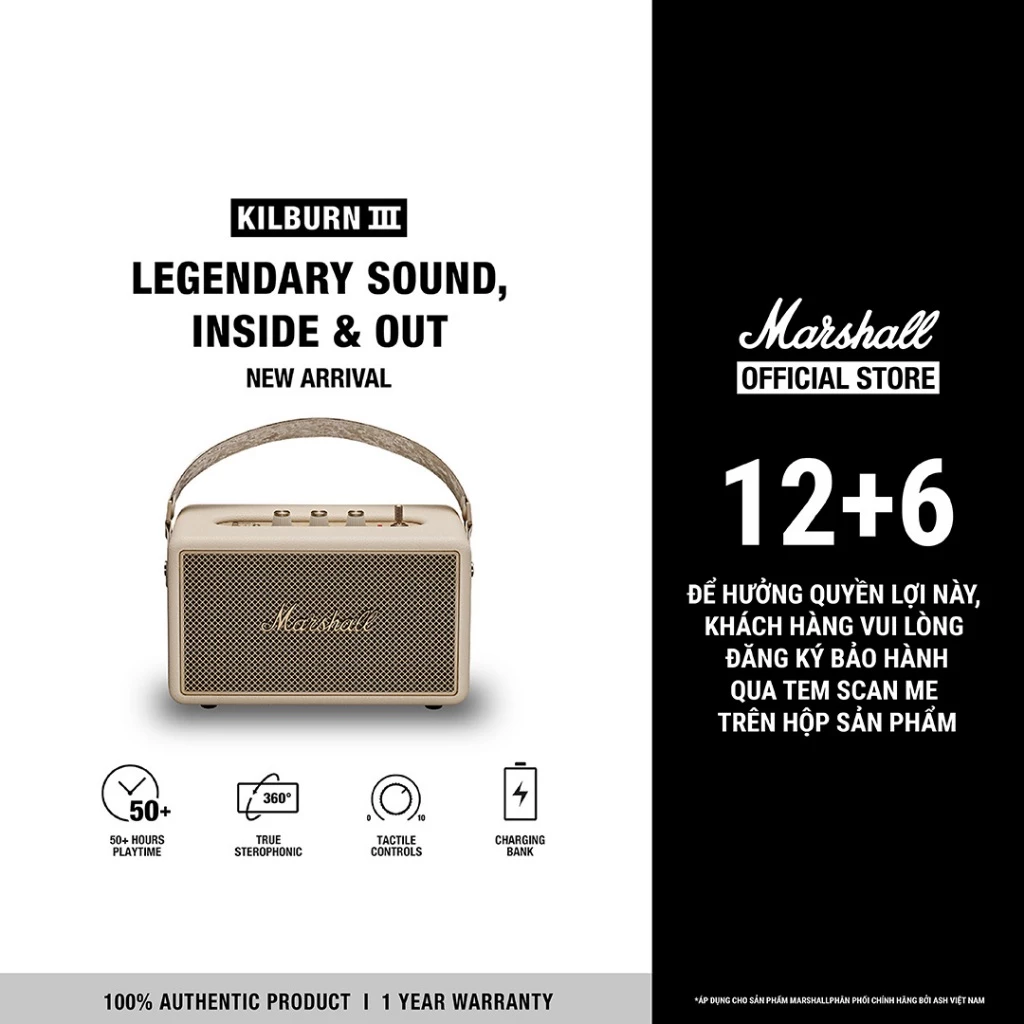 Loa Bluetooth Marshall Kilburn III - Pin 50H, Bảo Hành 1 Đổi 1 Chính Hãng