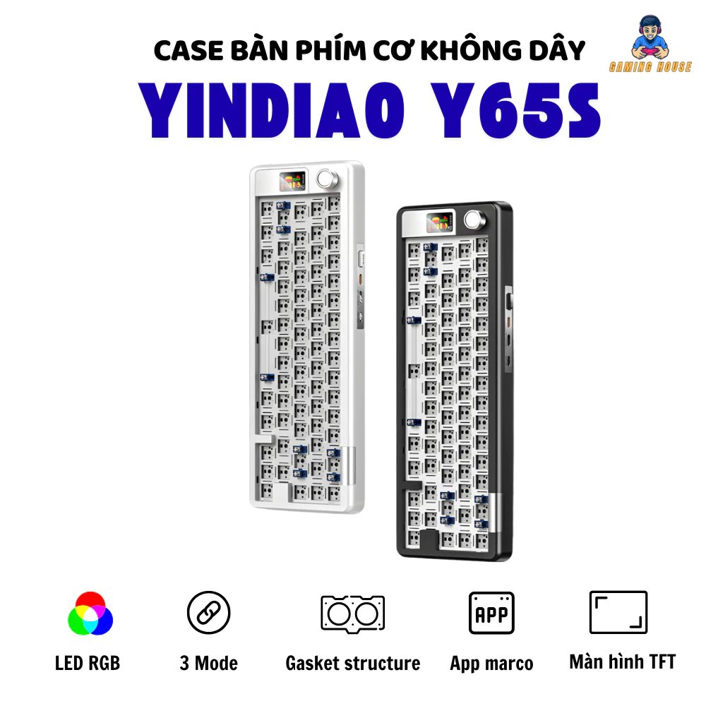 Case bàn phím cơ không dây YINDIAO Y65S - Led RGB - 3 mode kết nối - Màn TFT - Hotswapable - APP - Mạch xuôi - Núm xoay