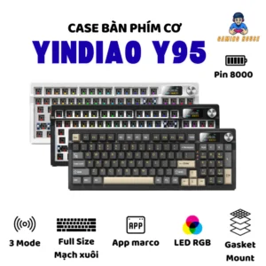 Case bàn phím không dây Yindiao Y95 - 3 mode Full size - Mạch xuôi 5 pin- Màn hình hiển thị - Hỗ trợ driver - Pin 800