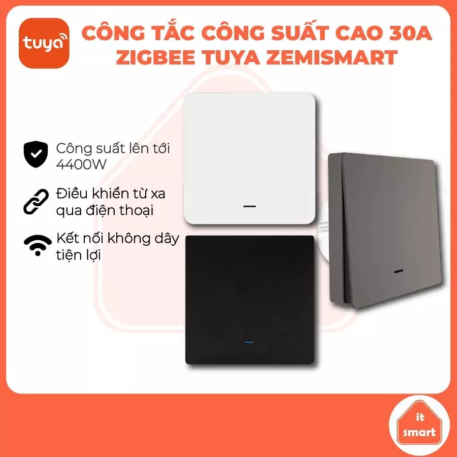 Công tắc thông minh bình nóng lạnh nút cơ zigbee vuông 30A Tuya Zemismart Flame, công suất cao