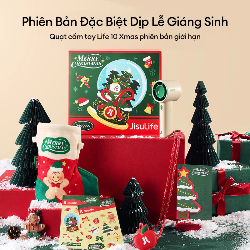 Quạt Cầm Tay Cao Cấp JISULIFE Life10 Xmas 4000mAh | 5 cấp độ gió | Sử dụng đến 22h | Bảo Hành Chính Hãng 12 Tháng