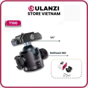 Ulanzi T100 – Đầu Ballhead UKA Tháo Lắp Nhanh Cho Chân Máy, Xoay 360°, Tải Trọng 6Kg, Hợp Kim Nhôm