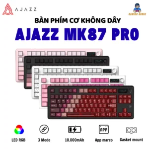 Bàn phím cơ không dây Ajazz MK87 Pro - Mạch xuôi - Màn hình TFT - LED RGB - Gasketmount - Núm xoay - Pin 10000mah