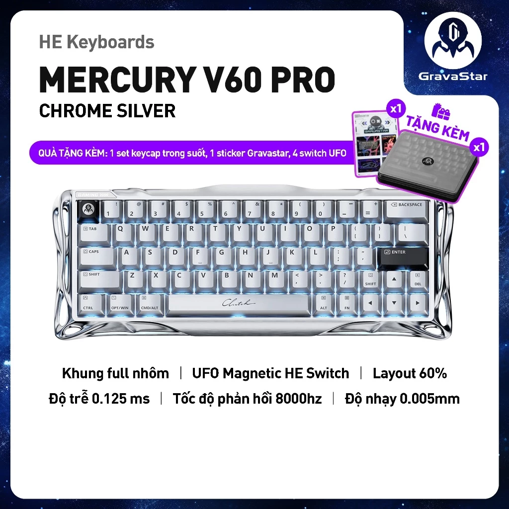 Bàn phím cơ Magnetic HE Gravastar Mercury V60 Pro Chính Hãng