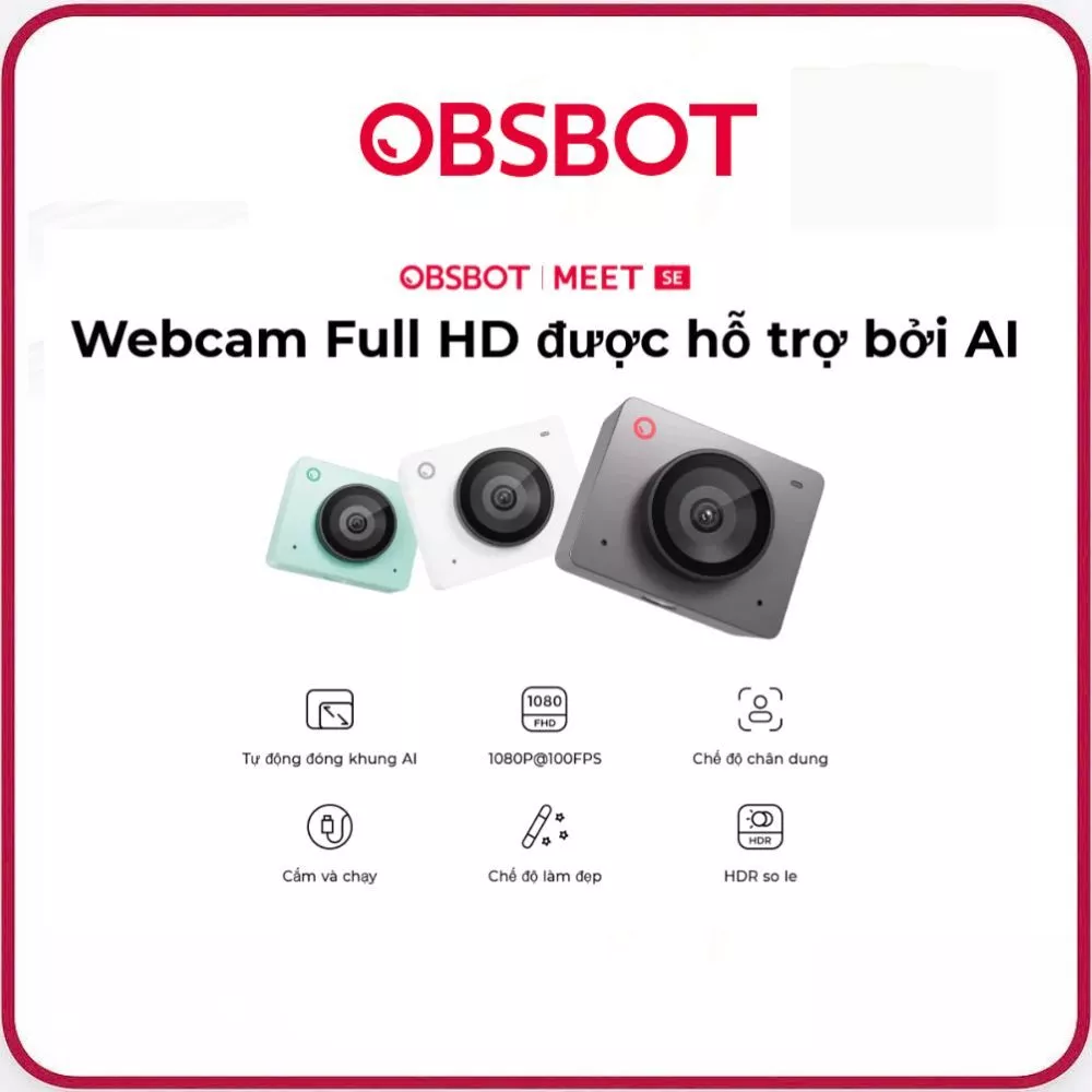 OBSBOT Meet SE - Webcam Full HD 1080p Hỗ Trợ AI Có Chức Năng Làm Đẹp - Hàng Chính Hãng