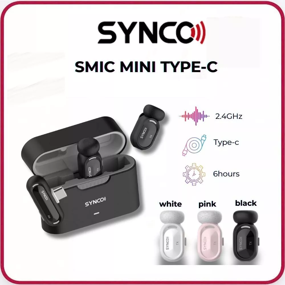 SYNCO Smic - Micro Không Dây Cài Áo Chống Ồn Mini Cho Điện Thoại Type-C, Âm Thanh 48kHz/24-bit