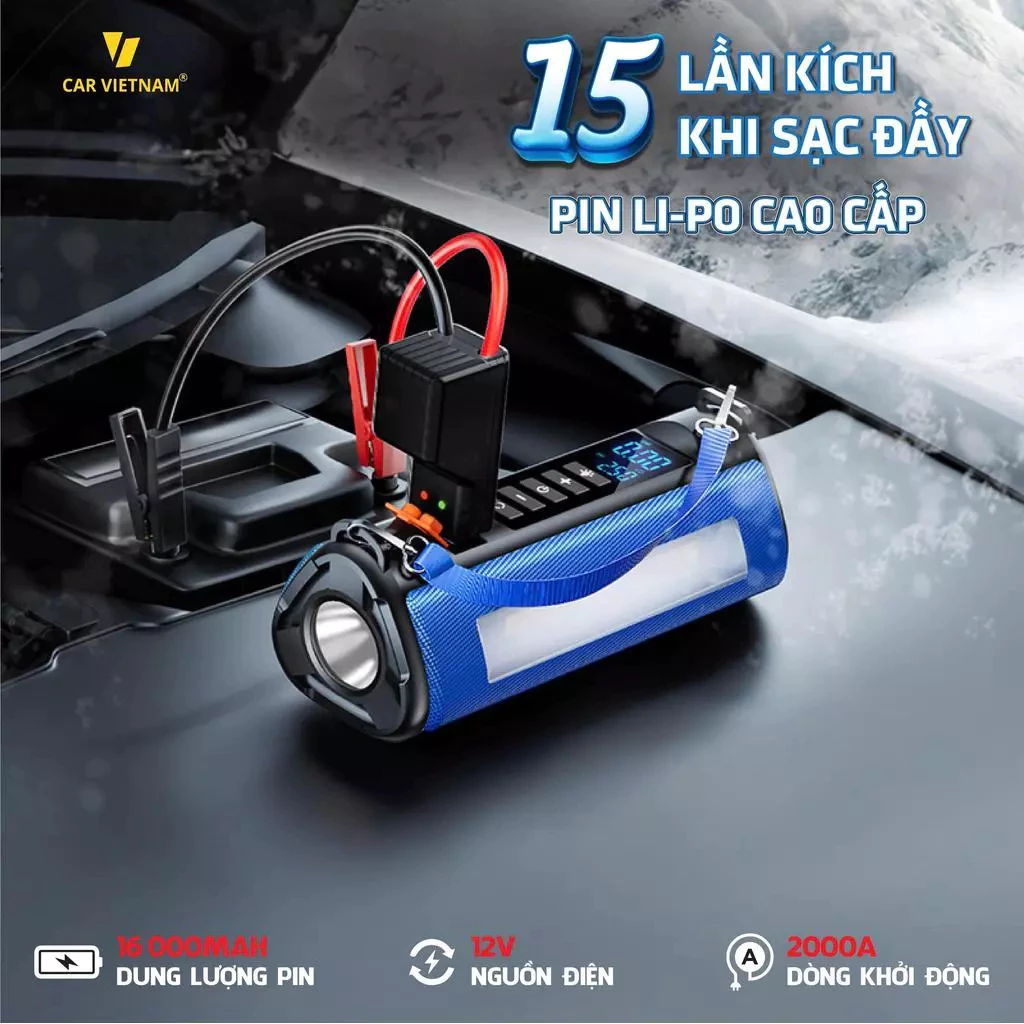 Bộ Kích Bình & Bơm Lốp Ô Tô CAR VIETNAM 5in1 16000mAh Đa Năng - Image 2