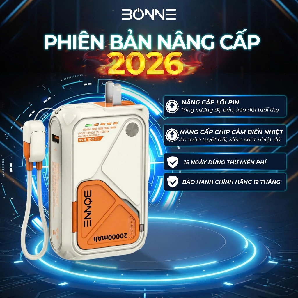 Sạc Dự Phòng BONNE BP08 10000/20000mAh - Sạc Nhanh 22.5W & Không Dây - Image 2