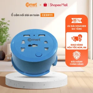 [KHO HCM] Ổ Cắm Điện Du Lịch COMET CES9111 Dây Quay Tròn Dài 1M, 2 Ổ USB, 1 Ổ 3 Chấu, 1 Ổ 2 Chấu
