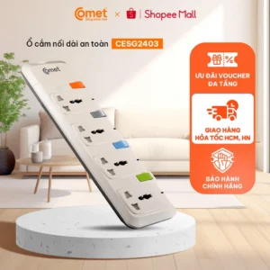 [Hỏa tốc HCM] Ổ Cắm Điện Nối Dài Comet CESG2403 2500W Dây Dài 3m,4 Lỗ 3 Chấu,4 Công Tắc, Có Nắp Lỗ Cắm An Toàn