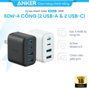 [NEW] Củ sạc nhanh Anker Zolo 50W | 4 cổng (2*USB-C & 2*USB-A) | Chân gập gọn nhẹ | Sạc nhanh đa thiết bị - A121E