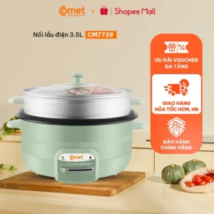 [KHO HCM, HN] Nồi lẩu điện đa năng 2 tầng 3.5L COMET CM7739 kèm xửng hấp, lòng nồi rời - CM7739