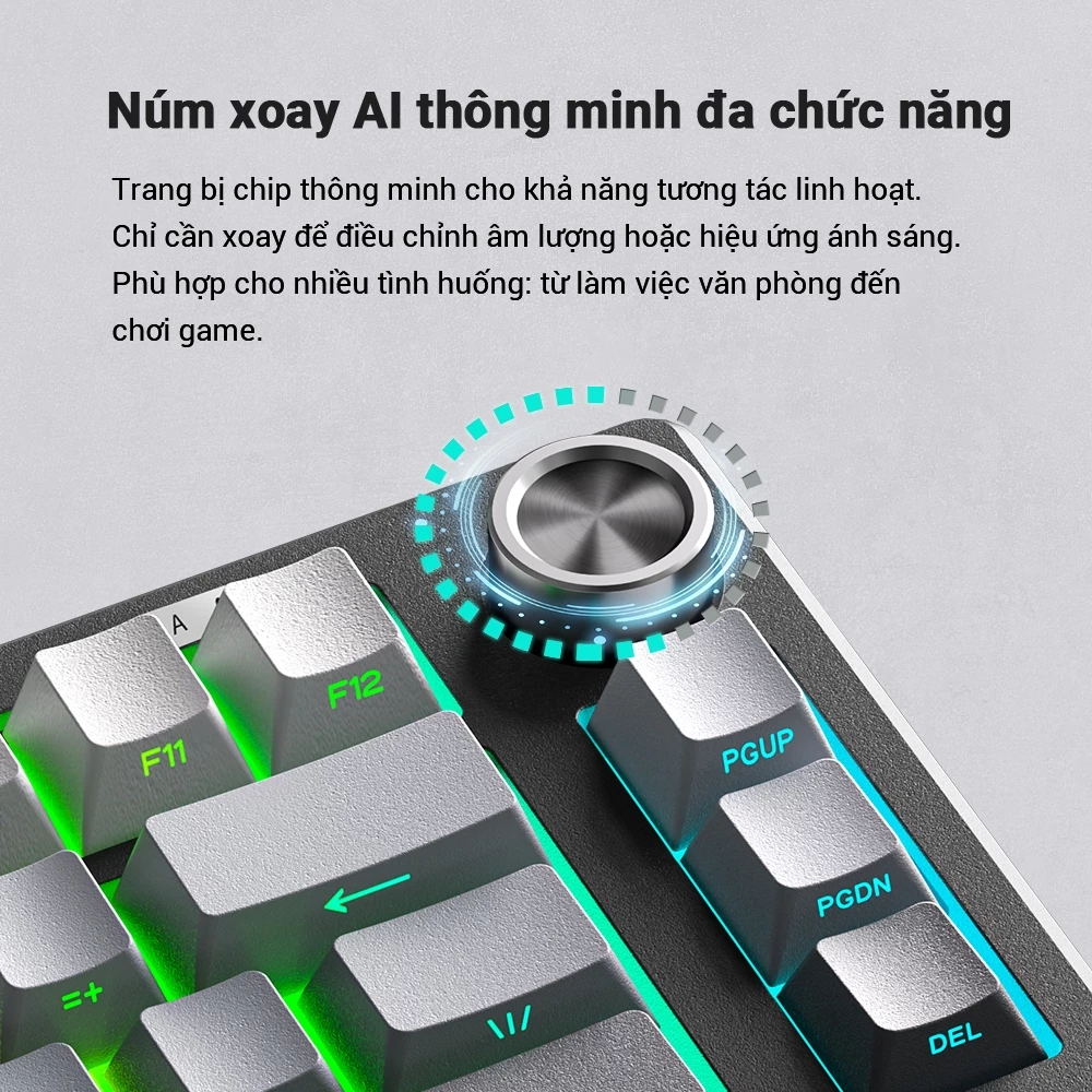 Bàn Phím IP75 75% - Keycap PBT, LED RGB & Núm Xoay AI Cao Cấp - Image 3
