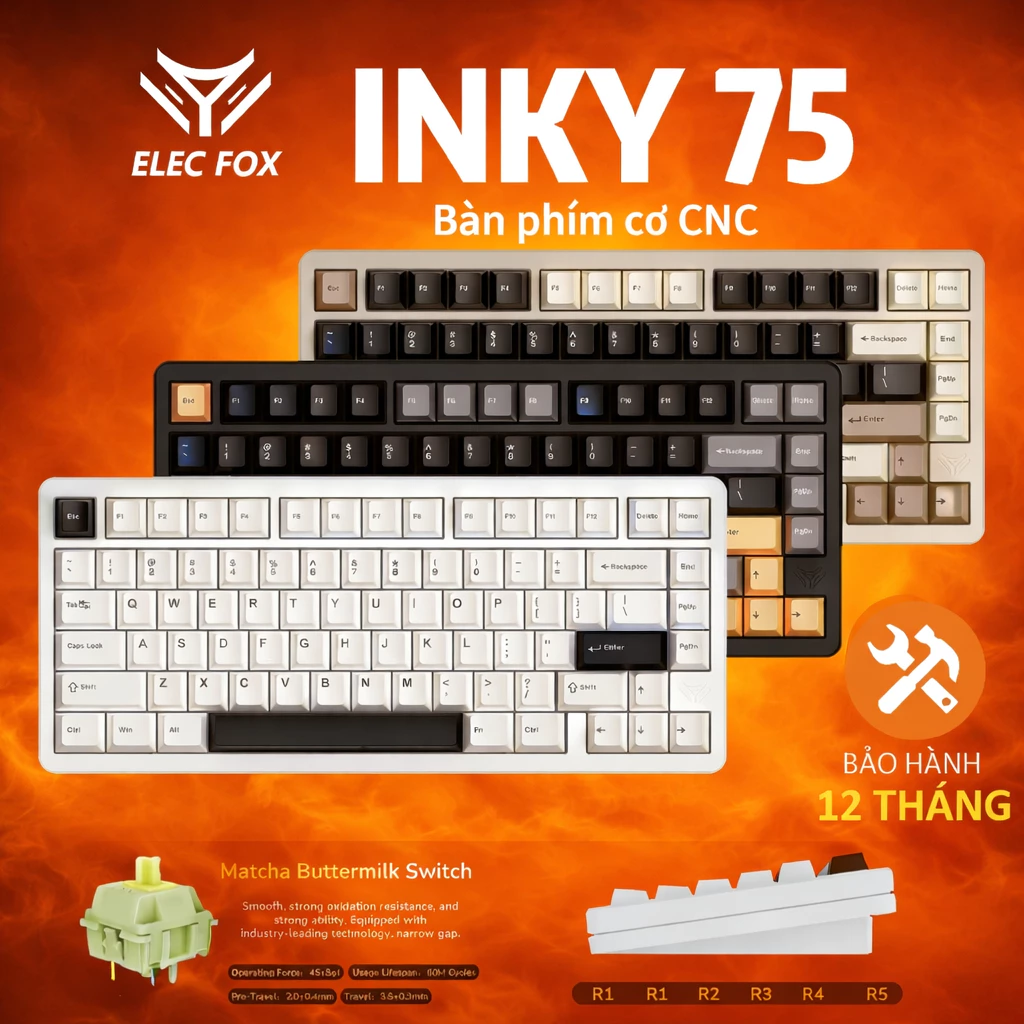 Bàn phím nhôm CNC ELECFOX INKY75: Mạch xuôi, 3 Mode, Full Option