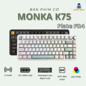 Bàn phím cơ Monka K75 - 3 mode kết nối - Mạch xuôi - Hotswap 5 pin - Led RGB - Hỗ trợ app