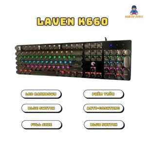 Bàn phím cơ Leaven K660 Blue Switch Chống nước Có LED Phong Cách Cổ Điển