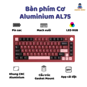 Bàn phím cơ Silent Atas AL75 V2 Khung nhôm CNC 3 mode kết nối - Led RGB - Pin sạc 4000 mah - Mạch xuôi