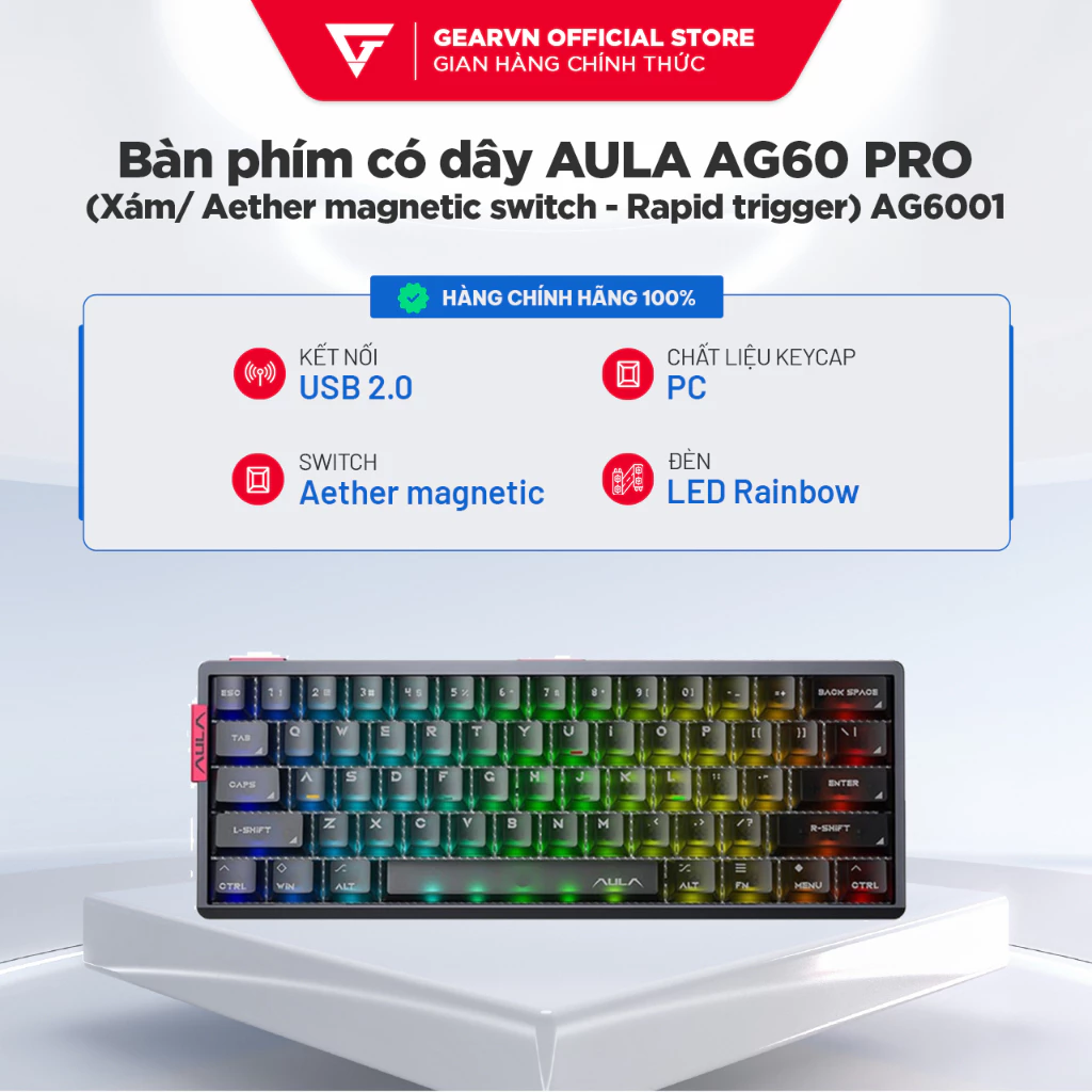 Bàn phím có dây AULA AG60 PRO (Xám/ Aether magnetic switch - Rapid trigger) AG6001