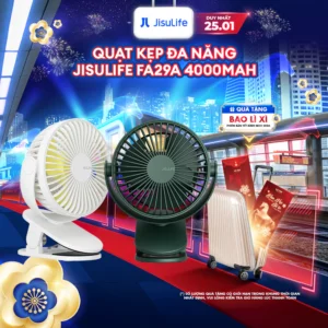Quạt Kẹp Đa Năng Jisulife FA29A Cao Cấp Mát 360 Độ | Pin 4000mAh Sạc Nhanh Sử Dụng Đến 12h | Chính Hãng - BH 12 Tháng