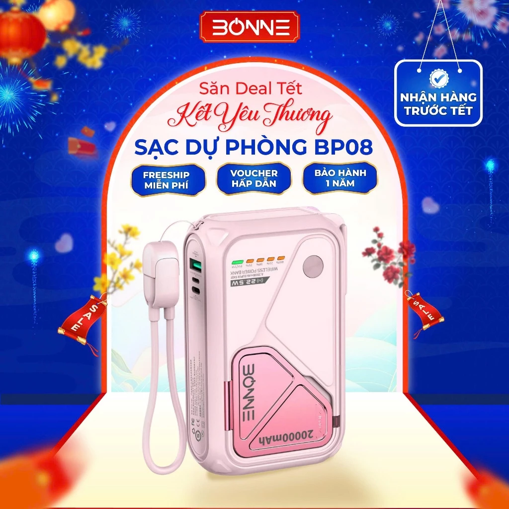 Sạc Dự Phòng BONNE BP08 10000/20000mAh - Sạc Nhanh 22.5W & Không Dây