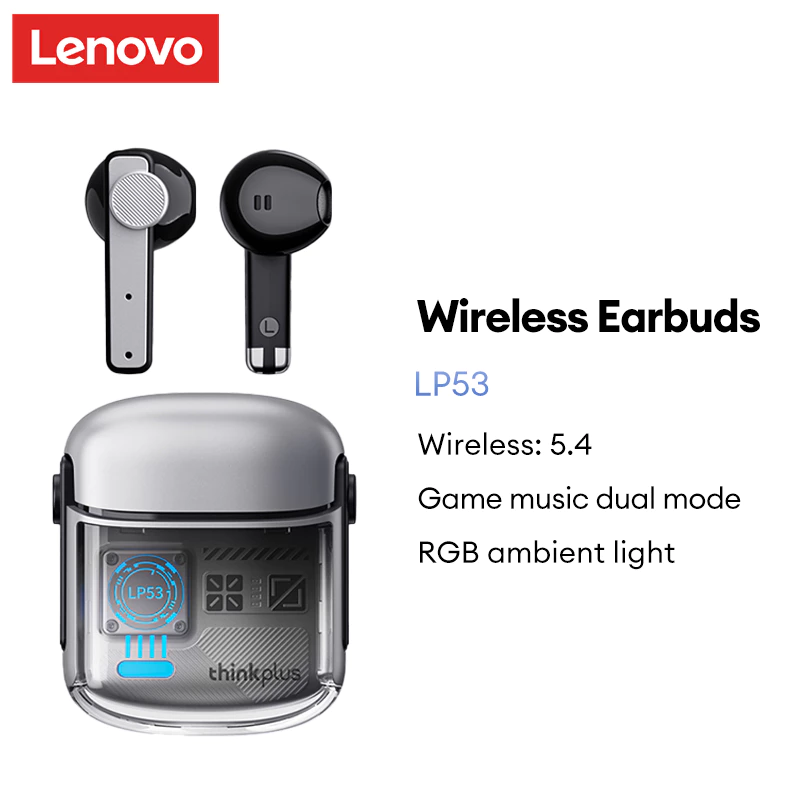 Tai nghe Bluetooth Lenovo LP53 Trò chơi chất lượng âm thanh HIFI Độ trễ thấp Giảm tiếng ồn thông minh BT5.4